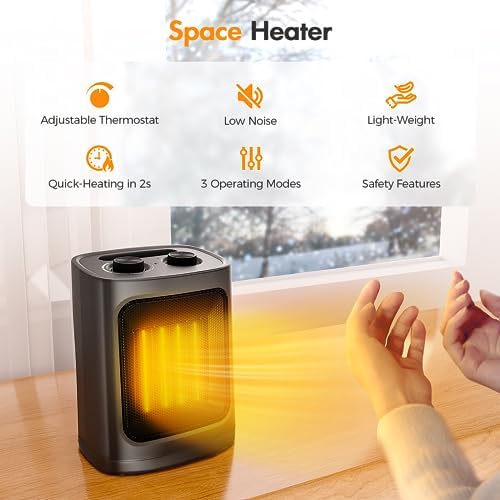 Kismile 1500W Electric Space Heater with 3 Modes and Thermostat