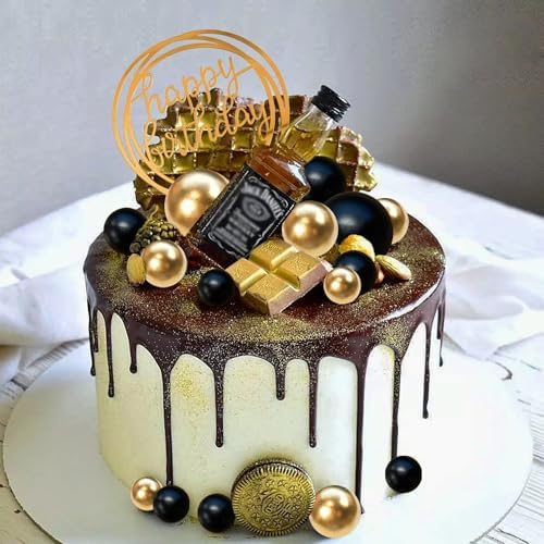 Black and Gold Cake Toppers with Happy Birthday Insert