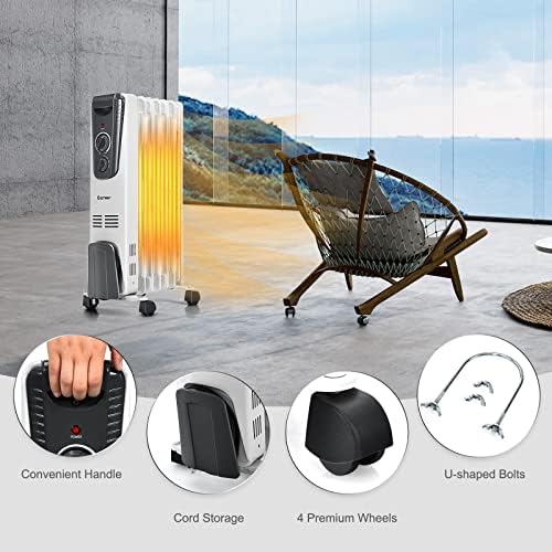 COSTWAY 1500W Oil Filled Radiator Heater with 3 Heat Settings