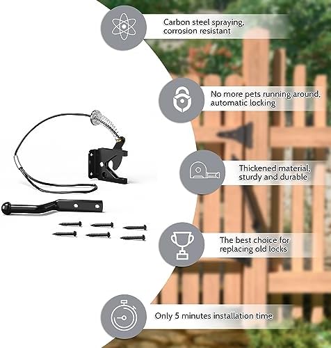 Gate Latch with Spring Cable Pull - Black Carbon Steel