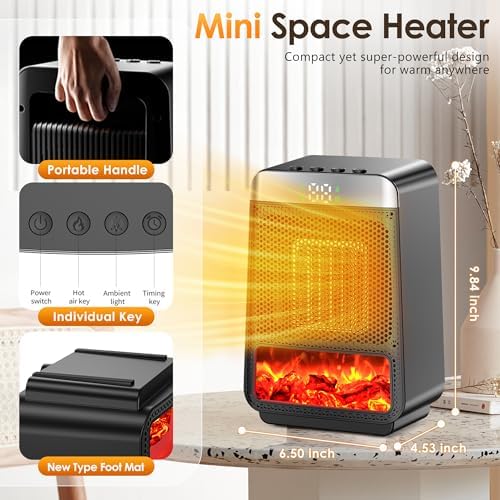 OKKMAX Portable Electric Heater with Thermostat and Ambient Light