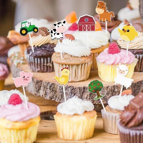 WERNNSAI 36 Farm Animal Cupcake Toppers - Farm Theme Decorations