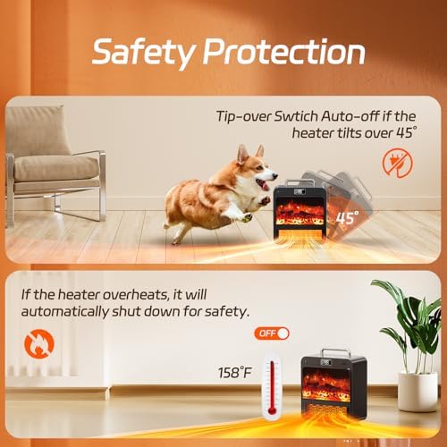 Feculs Electric Fireplace Heater with 3D Flame and Remote Control