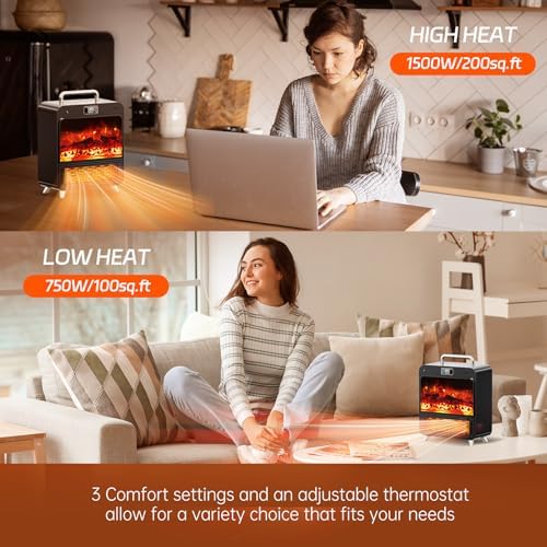 Feculs Electric Fireplace Heater with 3D Flame and Remote Control
