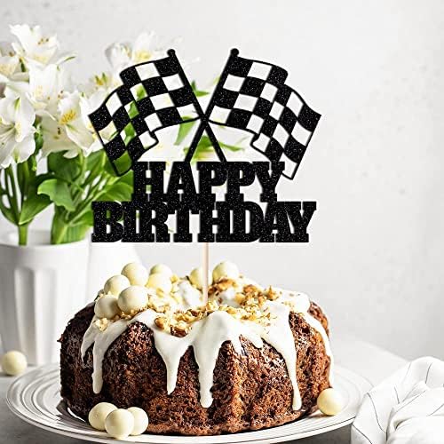 Race Car Checkered Flag BirthdayCake Topper