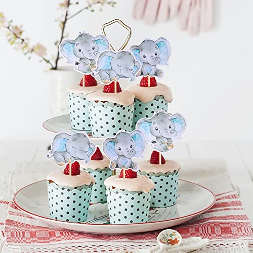 36PCS Blue Elephant Cupcake Toppers for Boys Party