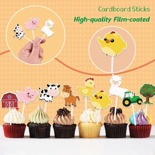WERNNSAI 36 Farm Animal Cupcake Toppers - Farm Theme Decorations