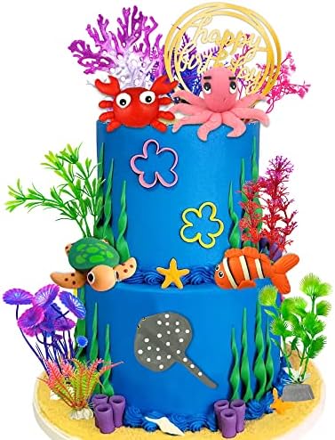 DRWATE 16 PCS Ocean Animals Cake Toppers Decorations