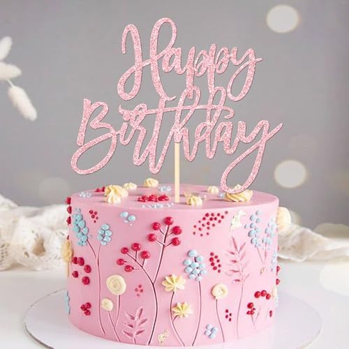 1 PCS Happy Birthday Cake Topper Glitter Cake Pick Light Pink