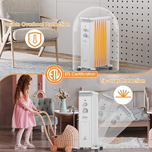 COSTWAY 1500W Oil Filled Radiator Heater with 3 Heat Settings and Humidifier