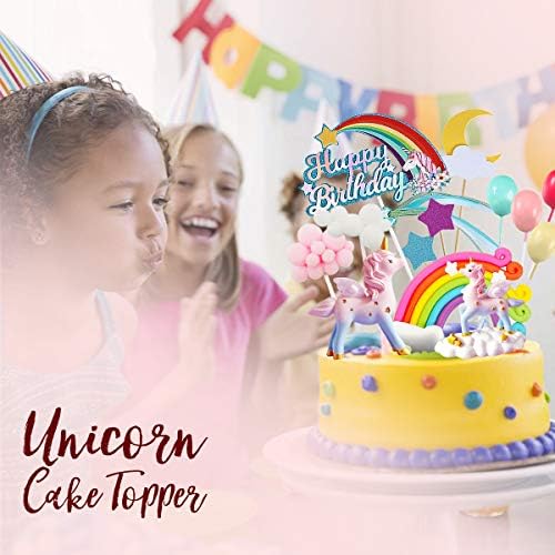 MOVINPE Unicorn Cake Topper with Rainbow and Birthday Banner