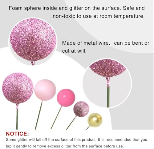 ASTARON 50 Pcs Glitter Pink Mini Balloon Cake Toppers