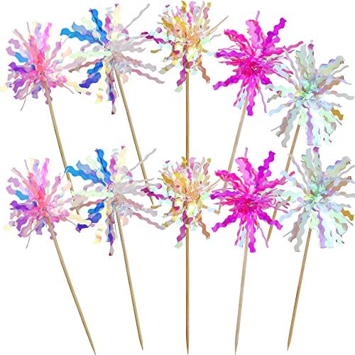 10 Pcs Foil Firework Cake Toppers Sparkle Decor