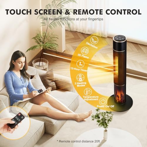 PioneerWorks 34 Electric Space Heater with 3D Flame and Remote Control