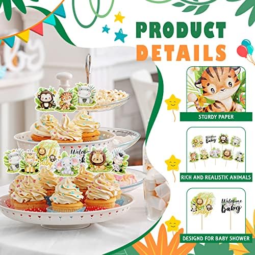 45 Pcs Safari Baby Shower Cupcake Toppers with Jungle Animals