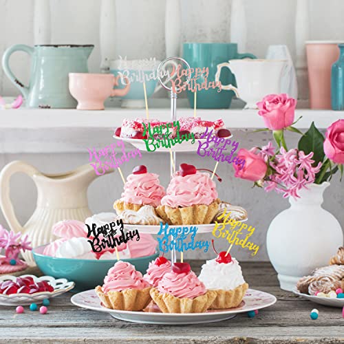 Boao 64 Pieces Birthday Cupcake Toppers with Glitter