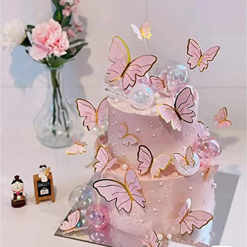 Pink Butterfly Cake Toppers 11pcs Happy Birthday Decorations