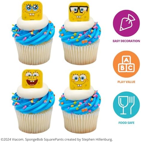 DecoPac SpongeBob SquarePants Mood Faces Cupcake Rings - 24 Pack
