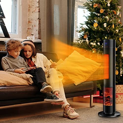 Ceramic Tower Heater with 3D Flame and Remote Control