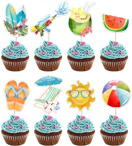 40PCS Hawaiian Theme Cupcake Toppers for Summer Party