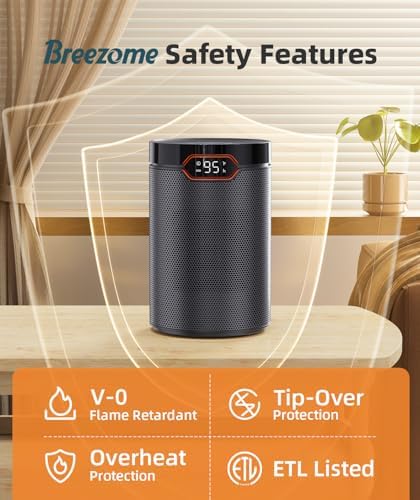BREEZOME 1500W PTC Ceramic Space Heater with Thermostat and 24H Timer