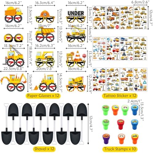 Construction Party Favors Set - 12 Wristbands Gift Bags Stickers More
