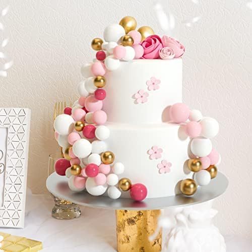 ASTARON 32 Pcs Pink Gold Ball Cake Decorations