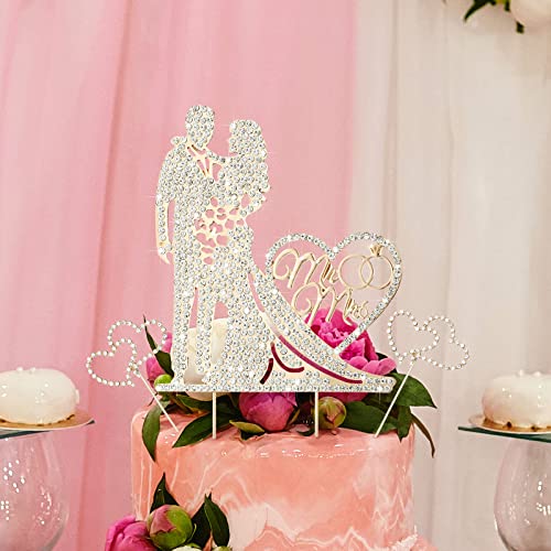 3 Pack Mr and Mrs Cake Wedding Topper with Rhinestone and Diamond Design