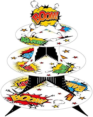 Oojami 3 Tier Super Hero Cupcake Stand with Liners Toppers Banner