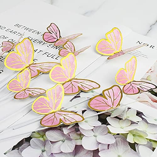 Pink Butterfly Cake Toppers 11pcs Happy Birthday Decorations