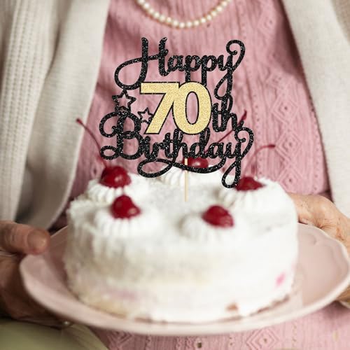 Happy 70th Birthday Cake Topper Black Gold 1