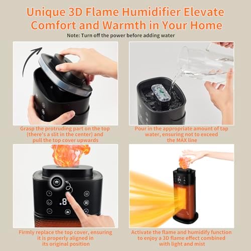 BNTET 2-in-1 Ceramic Heater with Humidifier and 3D Flame Effect