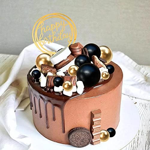 Black and Gold Cake Toppers with Happy Birthday Insert