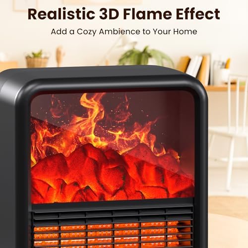 Alpaca Mini Electric Fireplace Heater with Realistic Flame and Thermostat
