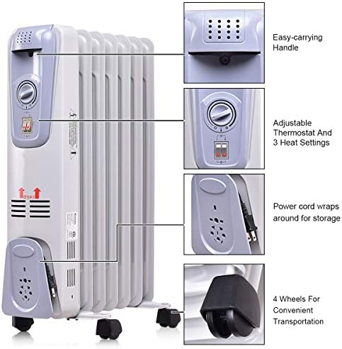GOFLAME Oil Filled Radiator Heater 1500W with 3 Heat Settings