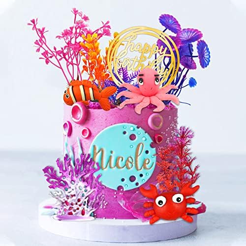 DRWATE 16 PCS Ocean Animals Cake Toppers Decorations