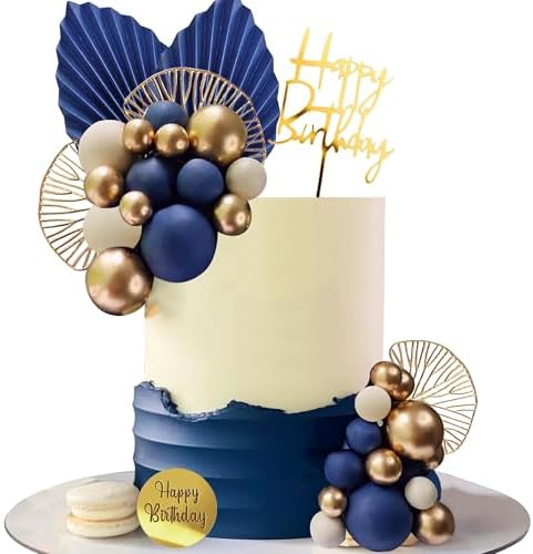 LEFUBABY Blue White Gold Balls Cake Toppers
