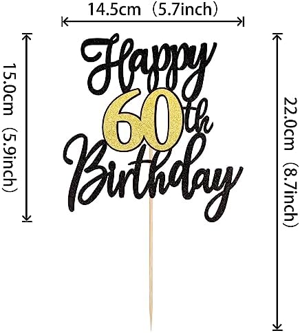 ZHUOWEISM 1 PCS 60th Birthday Cake Topper Black Gold Glitter