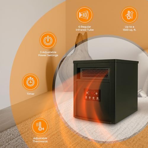 LifeSmart Infrared Quartz Heater 1500W Portable with Remote Control Black