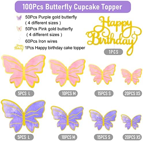 Naiircool 100Pcs Butterfly Cake Toppers