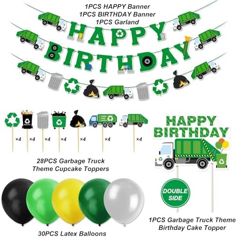 Bessmoso Garbage Truck Birthday Party Decoration Set