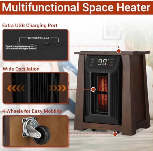 Takywep 1500W Infrared Space Heater with 8 Quartz Elements and Remote Control