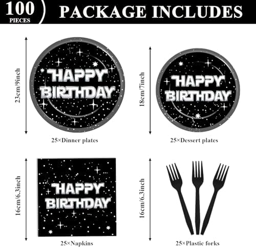 100Pcs Stars Birthday Party Galaxy Plates and Napkins Set