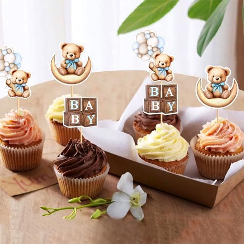 Cyodoos 36PCS Baby Bear Cupcake Toppers Blue