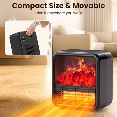 Alpaca Mini Electric Fireplace Heater with Realistic Flame and Thermostat