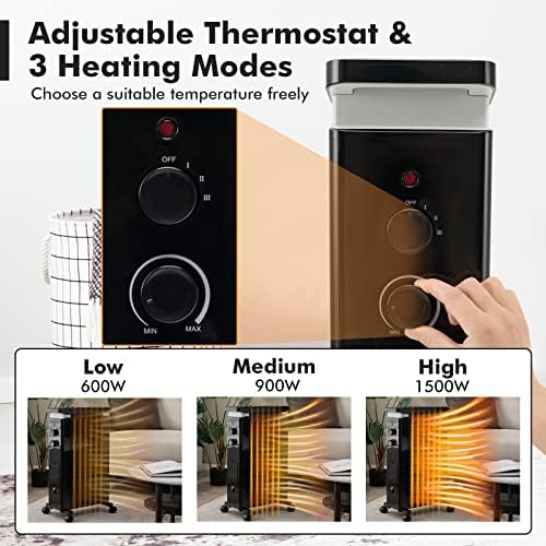 PETSITE Oil-Filled Radiator Heater with 3 Heat Settings and Thermostat