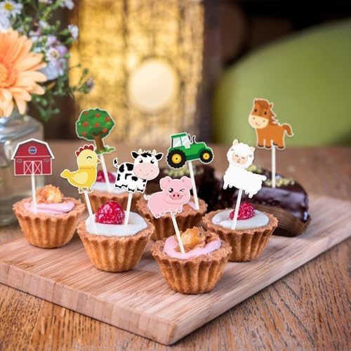 WERNNSAI 36 Farm Animal Cupcake Toppers - Farm Theme Decorations