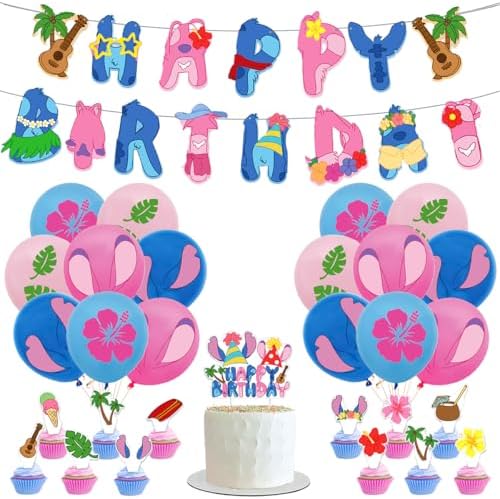 OUSHISS Tropical Luau Party Decorations Banners Balloons Cake Toppers