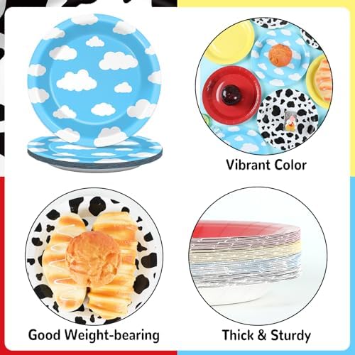 CHUNNIN 48Pcs Cartoon Birthday Paper Plates with Cow Print