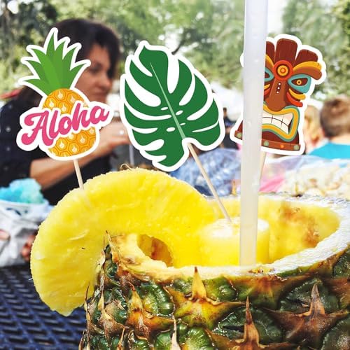 24 Pcs Hawaiian Cupcake Toppers Non-Edible Cake Picks for Summer Parties